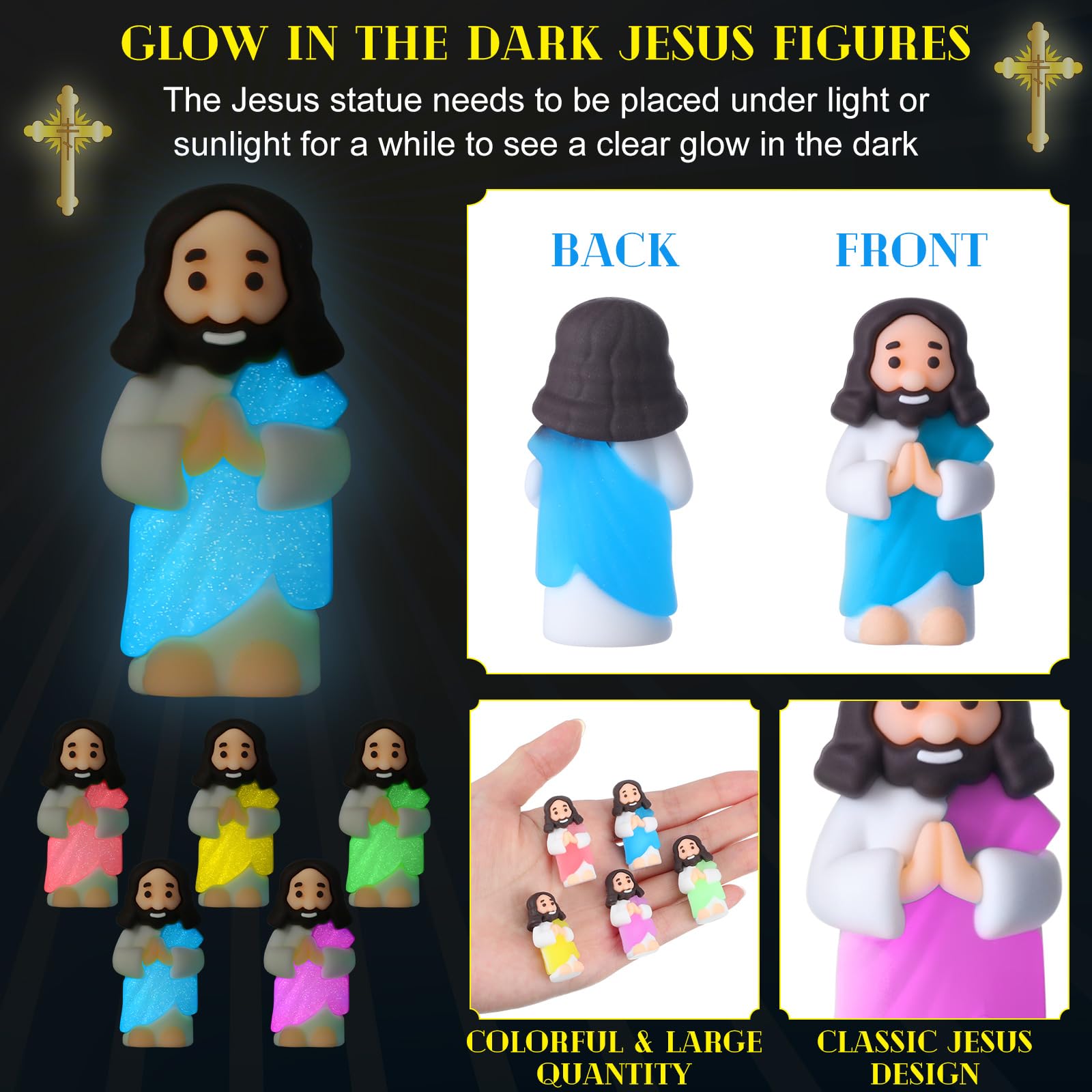30 Sets Mini Jesus Glowing Easter Jesus Figurines Religious Easter Theme Party Favors Original Design Sunday School Gift Easter Egg Stuffers Employee Appreciation Gift Creative Gift for Christian Baptism Family Friends