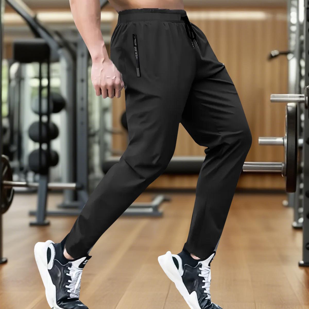 Men's Ice Silk Jogger Pants - Breathable Material Jogger, High Elasticity, Stretchy - Fitness Outfit with Zippered Pockets - Casual Athletic Jogging Trousers - Suitable for Running, Outdoor Activities - Black, Gray, Khaki, Blue