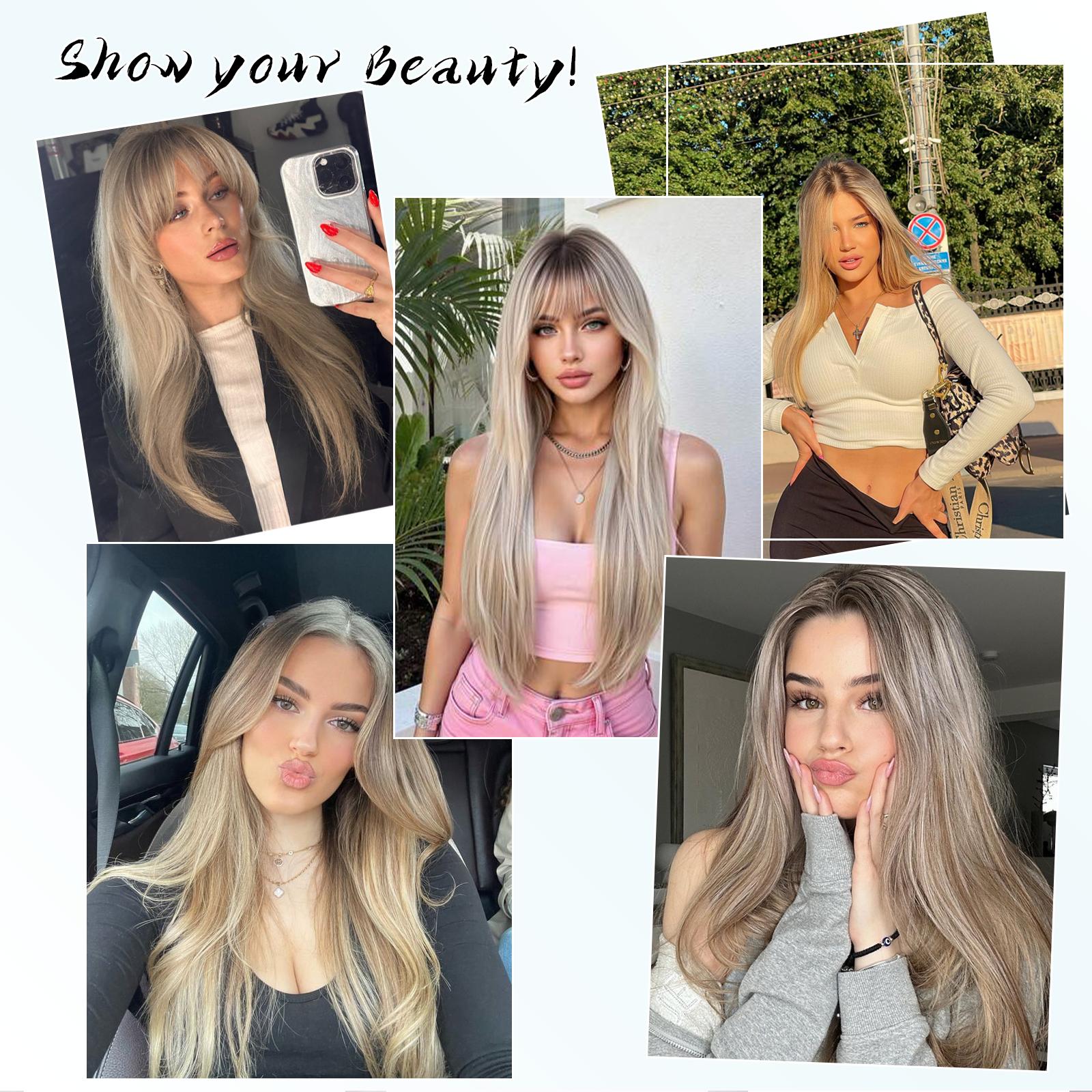 [ AISI HAIR ]Long Ombre Light Blonde Wig for Women,4x4 Realistic Scalp, Free Parting,Layered Hairstyle Synthetic Heat Resistant for Daily Party Use 26 inch