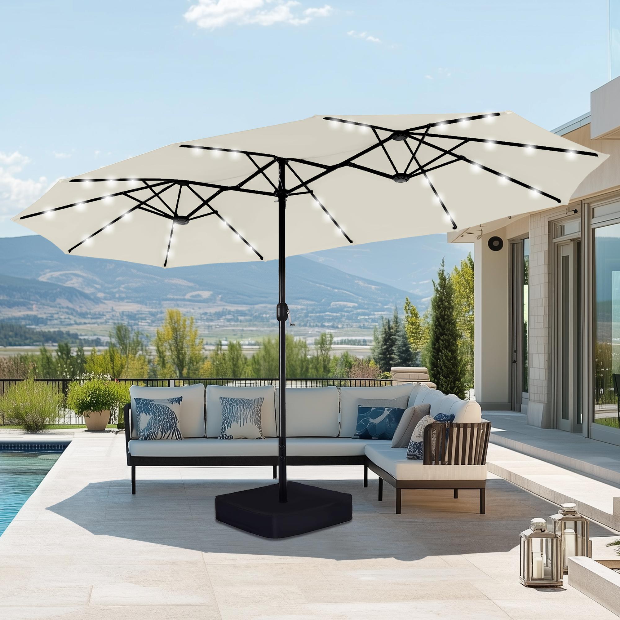 [LED Light] Phivilla Home 15ft Large Outdoor Patio Umbrella with Base – LED Light Option, Double-Sided, Crank Handle, Waterproof