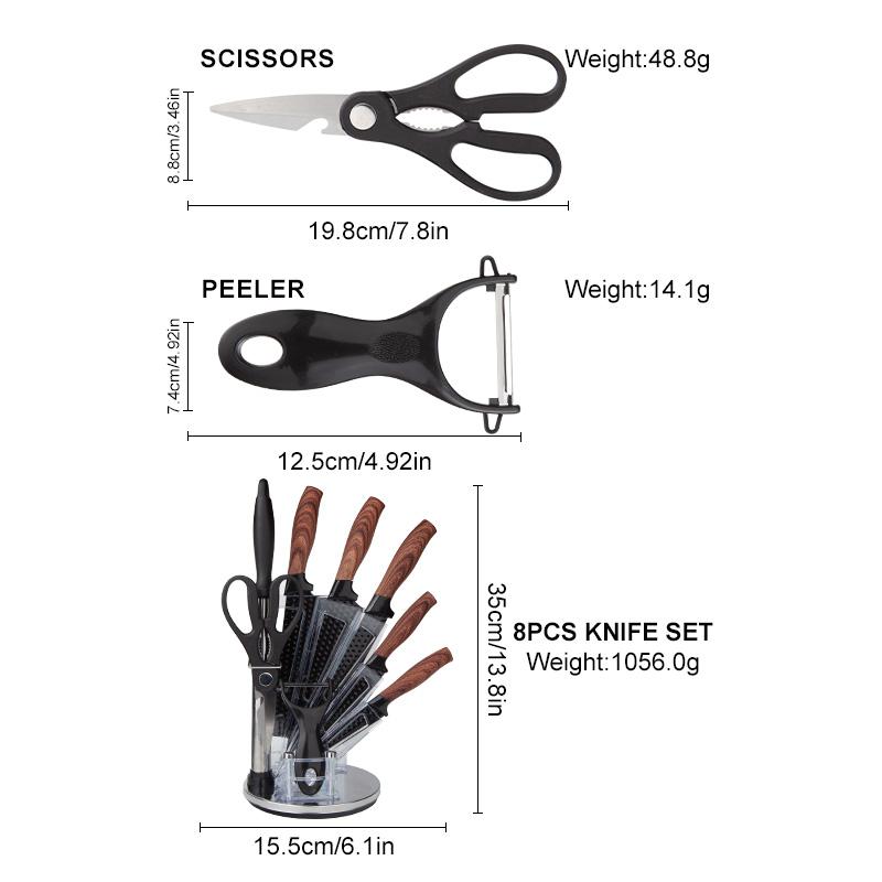 9-Piece Kitchen Knife Set - Black Chef Knife Set with Sharp Blades, Non-Stick Stainless Steel Cooking Knives Set, Ergonomic Wood Grain Handle, Aesthetic Kitchen Knives,Meat Knife Block