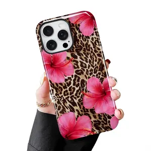 Magnetic Leopard Hibiscus Flower Aesthetic Phone Case with Glossy Finish Shockproof Protection for iPhone 17/16/15/14/13 Pro Max