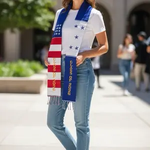Honduras/USA Graduation Sashes - Blue & White Design with Stars and American Flag Pattern, Ideal for Graduation Celebrations