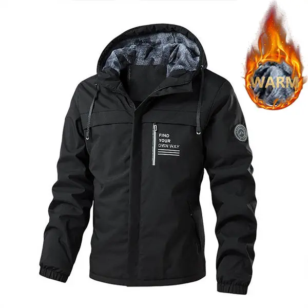 Men's Thick Warm Fleece Lined Hooded Jacket - Windproof Waterproof Insulated Casual Sports Coat, Suitable for Outdoor Activities and Cold Weather, Machine Washable; Thick Comfortable Winter Wool Lining Warm Jacket, Western Style Men's Clothing