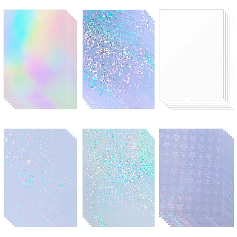 36 Holographic Stickers, Adhesive Decals – Self-Adhesive, Waterproof, Transparent Holographic Laminating Sheets (8.27" x 11.7") – Ideal for DIY, Photos, Menus, and Crafts – Glittery Transparent Overlay Film