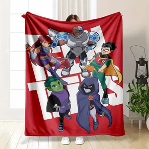 Teen Titans Robin Starfire Cyborg Beast Boy Raven Flannel Blanket Bold Team Graphic and Character Print Soft Warm Cozy Lightweight Throw Ideal for Sofa Bedroom Office Travel Gift Decor Use summerwins