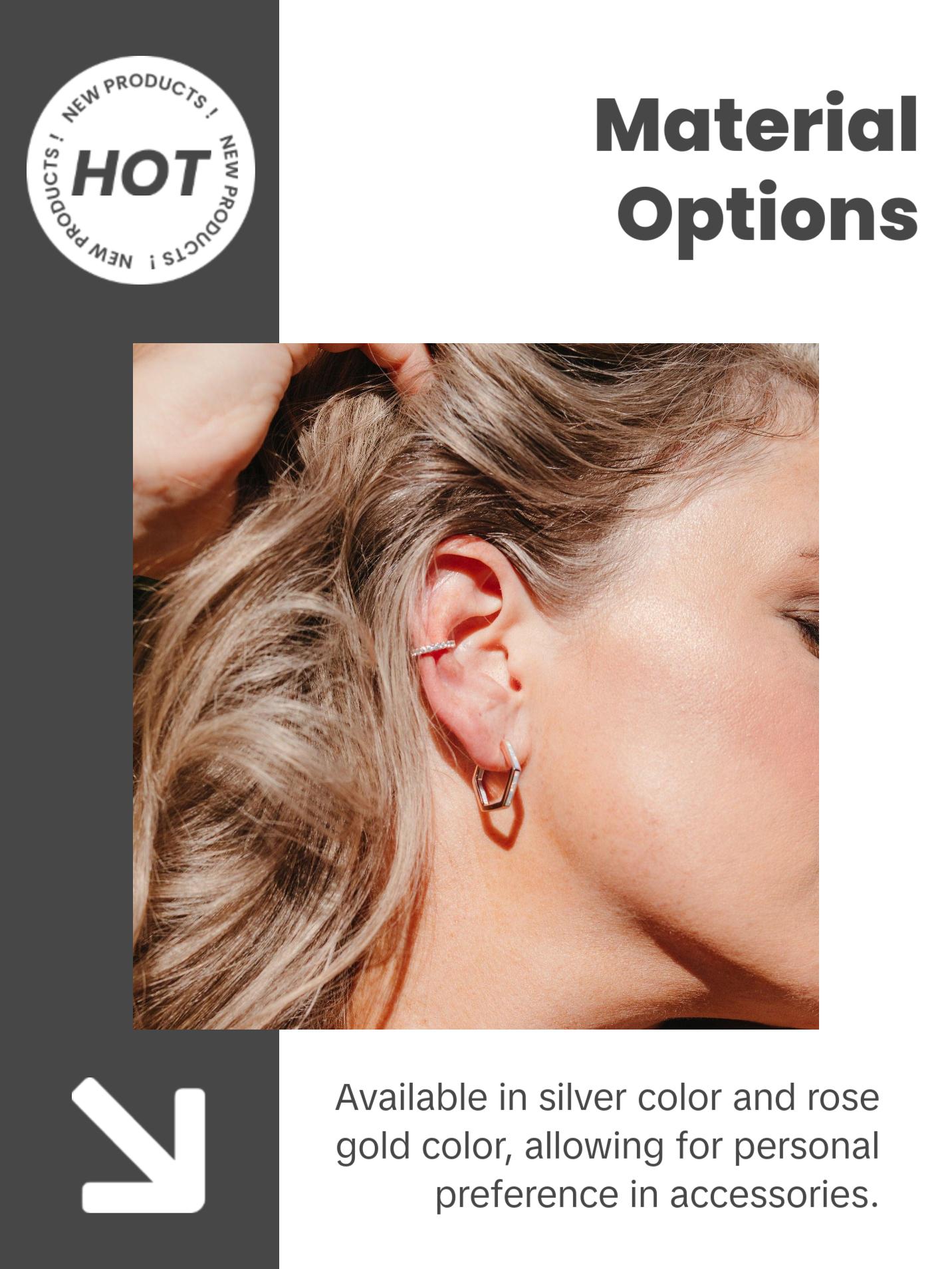 Single Glitter Ear Cuff - Simple Design with Glitter Accents, Ideal for Everyday Wear 925 sterling silver