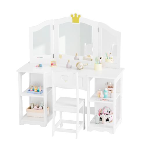 Karlhome Kids Vanity Set with Mirror and Lights and Stool, 5 Storage Drawers, Pretend Play Princess Makeup Desk Dressing Table and Stool Set for Little Girls Age 3+, Macaroon Pink Karlhome Kids Vanity Set with Mirror and Lights and Stool, 5 Storage Drawers, Pretend Play Princess Makeup Desk Dressing Table and Stool Set for Little Girls Age 3+, Macaroon Pink