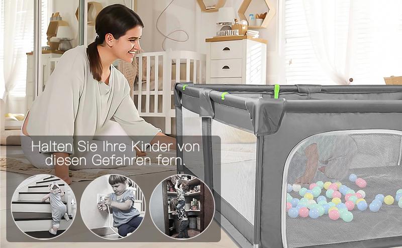 Baby Playpen with Play Mat, Extra Large Playpen for Babies and Toddlers, Baby Fence Play Pen Yard with Safety Gate Fence with 50 Ocean Balls 4 Pull Rings for Kids Indoor Outdoor