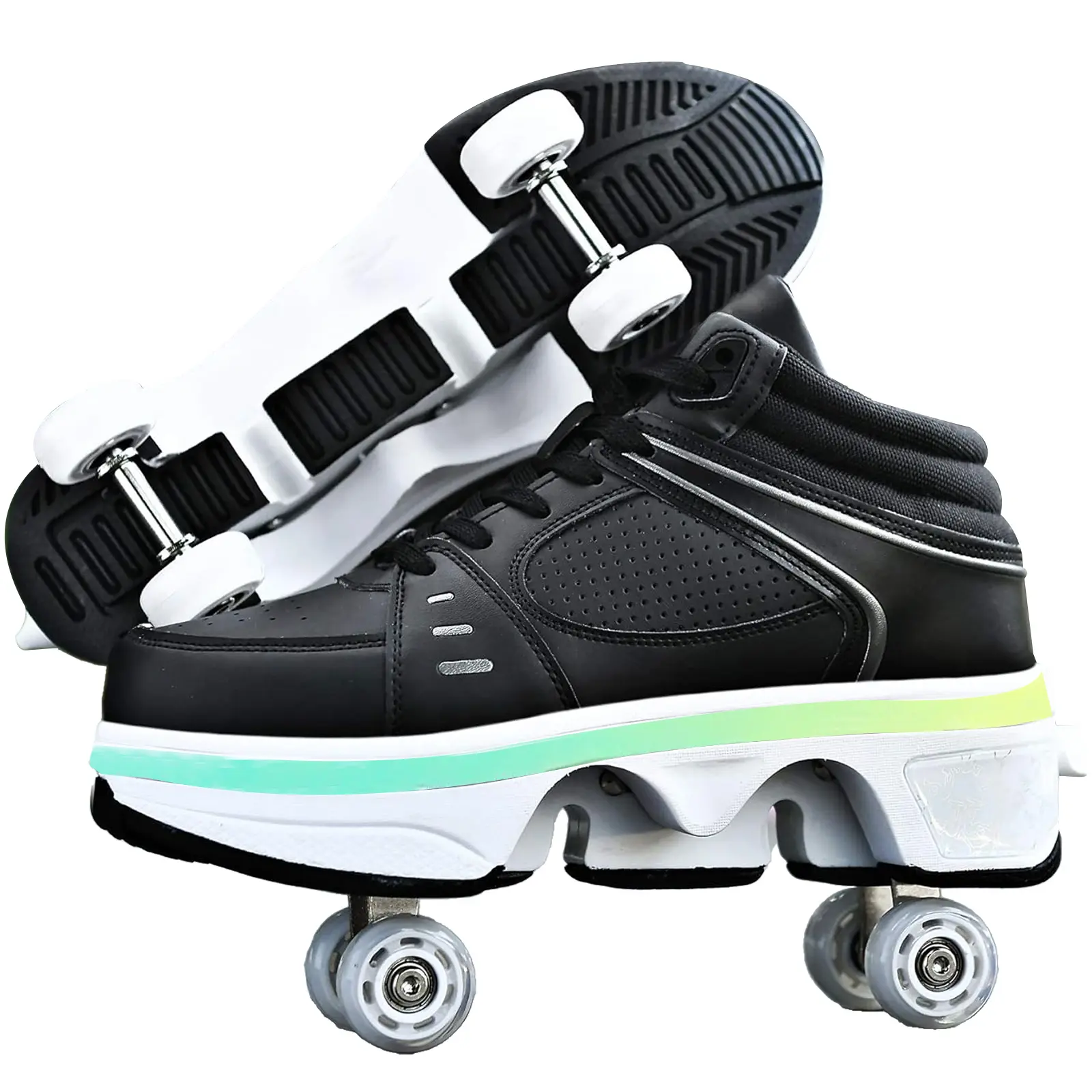 Yousulun 2-in-1 Deformation Roller Shoes - Light-Up, Lace-Up Fit Feels Secure, Retractable Double-Row Wheels, Sport & Casual Breathable Roller Skates, Multifunctional Outdoor Sneakers, Adjustable Birthday Gift, Casual Roller Skates