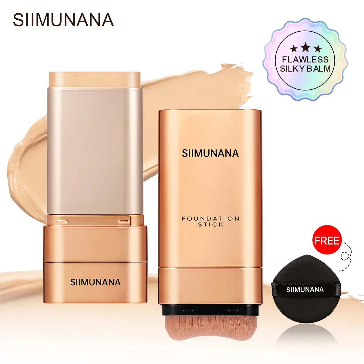 SIIMUNANA Korean Foundation Stick Foundation for Mature Skin Tint, Buildable Light to Full Coverage Foundation Makeup Concealer, Dual-Ended with Brush for All Skin - Natural Dewy Finish