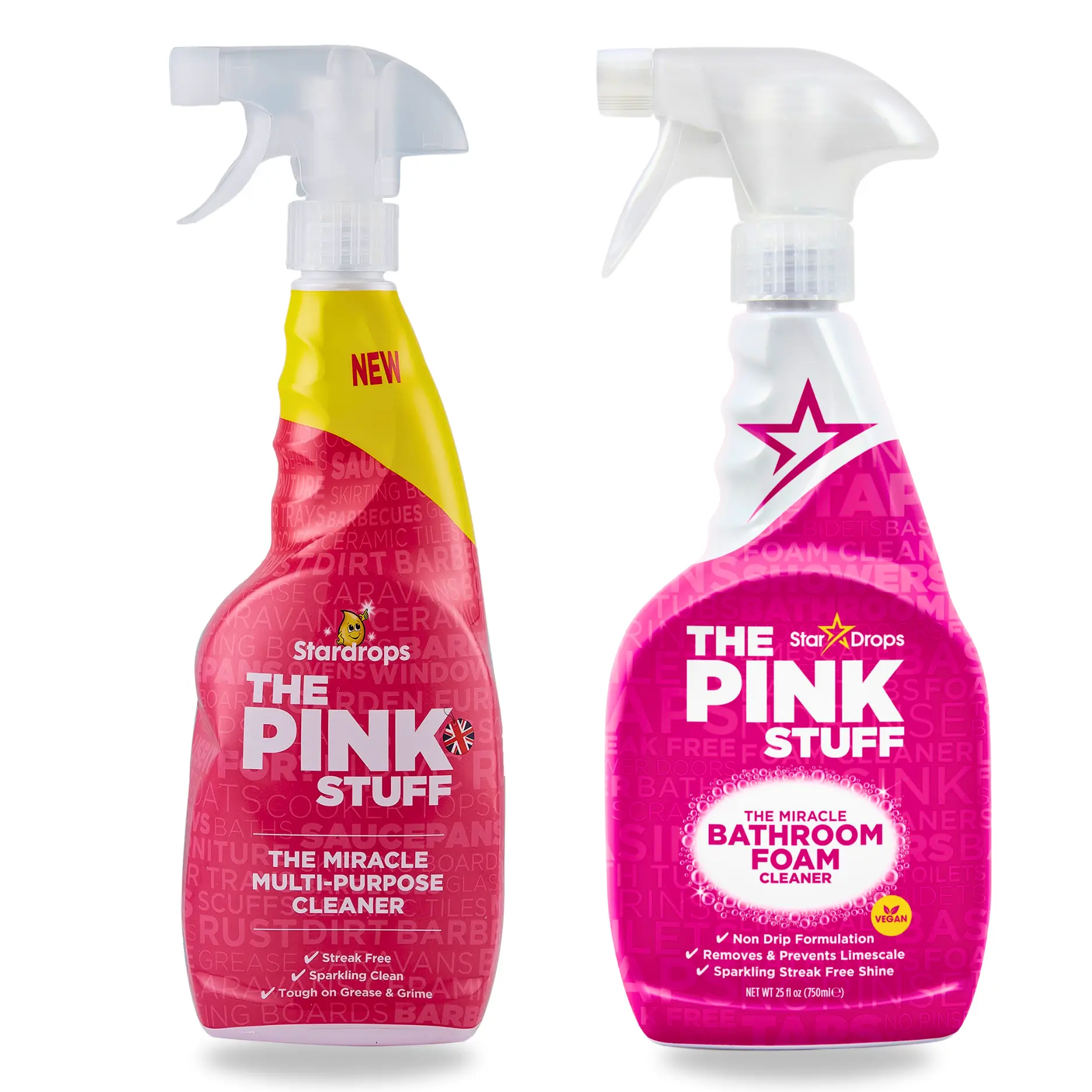 Stardrops The Pink Stuff Miracle Multi Purpose Cleaner & Bathroom Foam Cleaner-750ml Spray, Bathroom Cleaning Solution and Household Cleaning Supplies