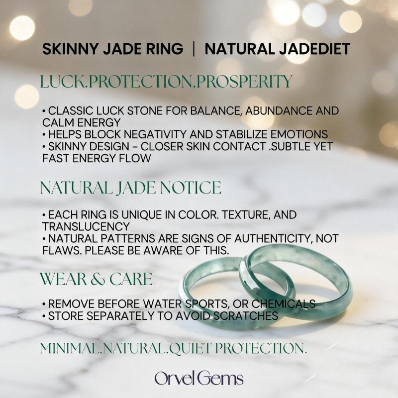Natural Skinny Jade Ring | Green Jade Ring US Size 3–13 | Minimalist Stacking Ring | Boho Gift for Her | Polished Finish | Calm Balance & Natural Elegance