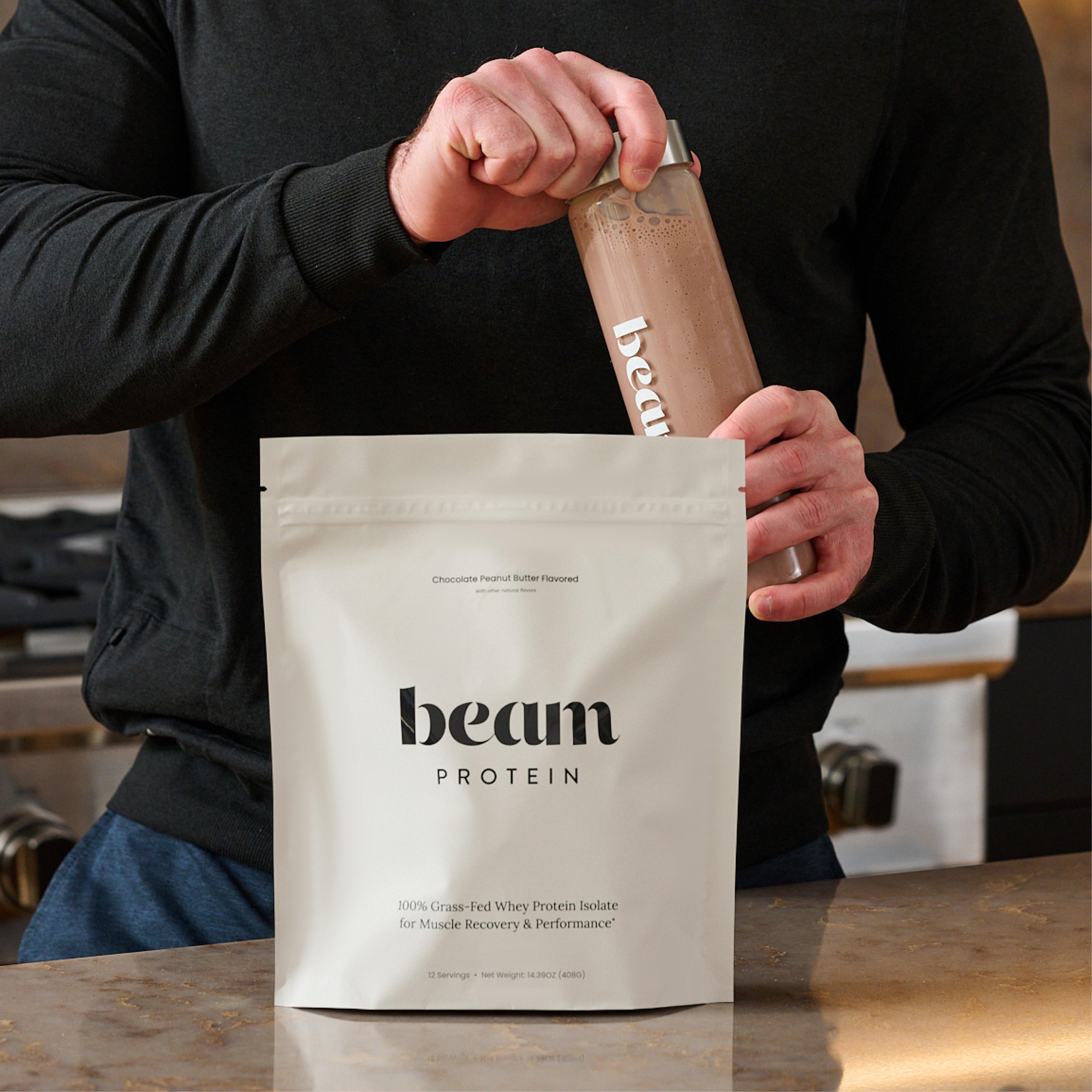 Beam 100% Grass-Fed Whey Protein, 12 Servings, Peanut Butter, Strength & Post-Exercise Repair - Top-Rated