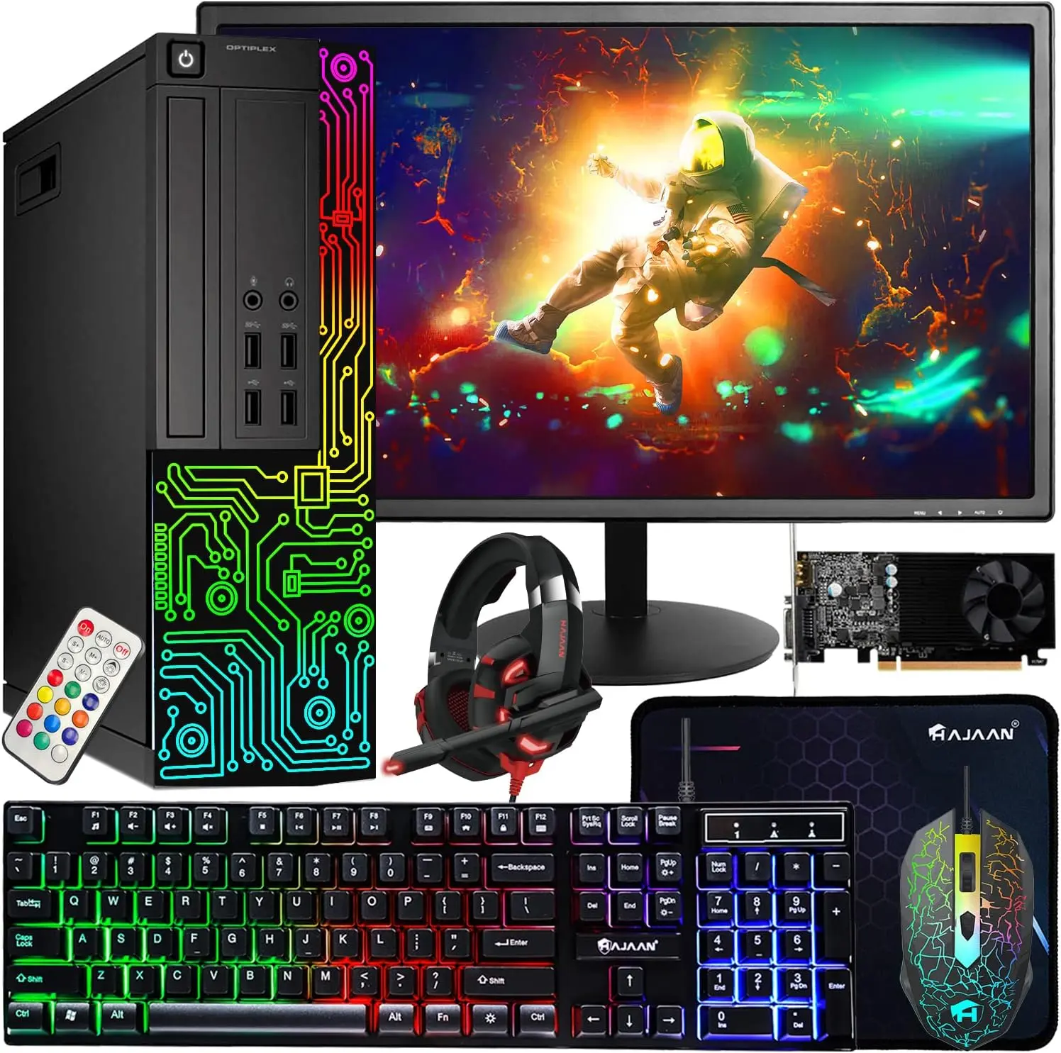 Dell OptiPlex Desktop Computer PC, Core i7, GeForce GT 1030 2GB GDDR5, 16GB RAM, 512GB SSD, 24 Inch HDMI Monitor, Keyboard Mouse and Headset, WiFi, Windows 11 Pro