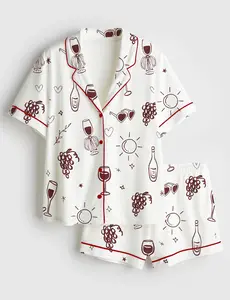 Women’s Satin Pajama Set, Vino Before Vows Print, Bachelorette Wine Theme PJs, Short Sleeve Bridal Shower Pajamas, Wedding Party Gift