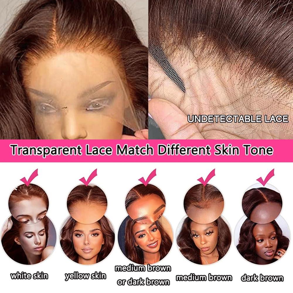 Bling Hair 12~34inch 13x4 Chocolate Brown Straight Lace Front Human Hair Wigs Brazilian Body Wave Pre-plucked 13x4 Transparent Lace Frontal Wig For Women