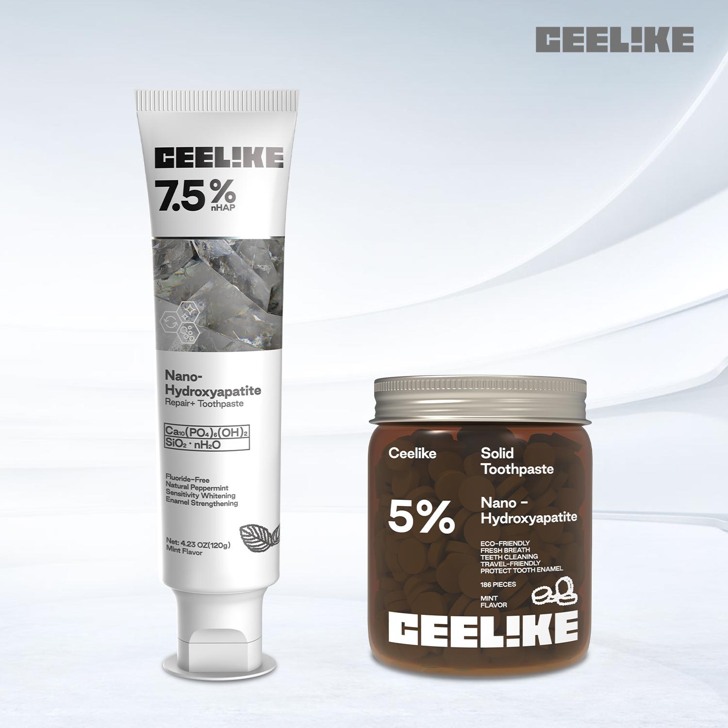 CEELIKE 2-Piece Oral Care Toothpaste Set – Lysozyme Toothpaste to Remove Yellow Stains, nHAP Solid Toothpaste to Repair Teeth, Convenient and Portable