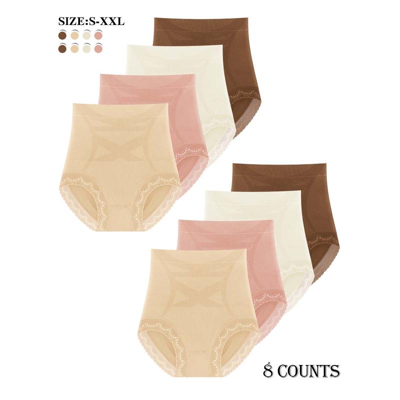 MORELECT 4/6/8 pack Women's High Waist Seamless Panties,No Show Tummy Control Underwear with Lace Sides,Comfy & Breathable Briefs, All Seasons Wear.