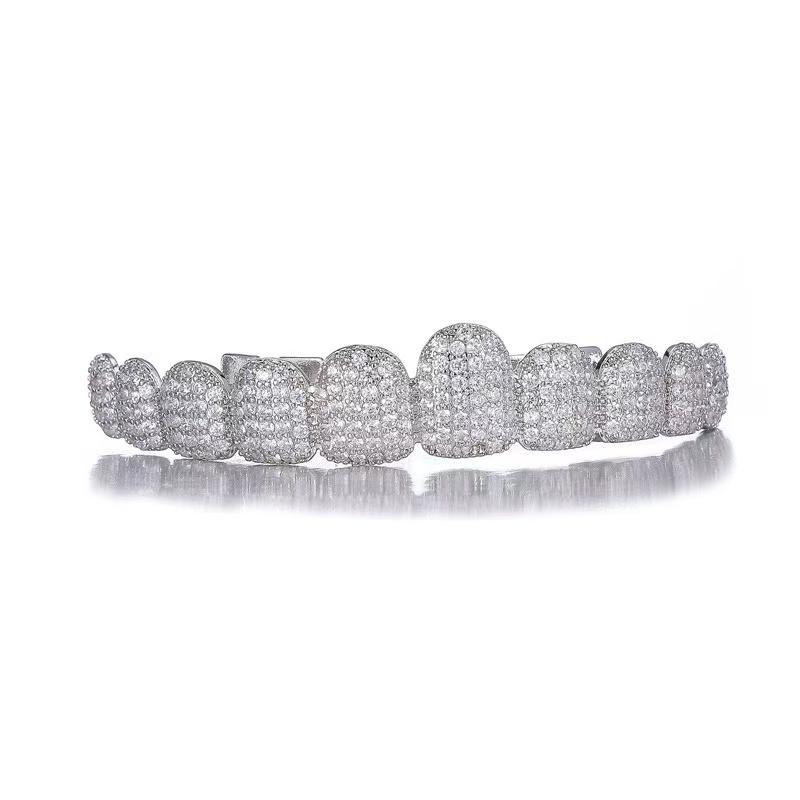Diamond Grillz unisex 8-Tooth Micro-Paved Zircon Full Coverage Iced Out Luxury Statement Hip Hop Party Nightclub Performance