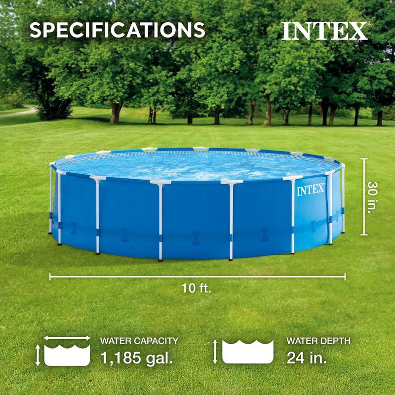 INTEX Metal Frame 10' x 30" Outdoor Swimming Pool with Filter Pump and Cover
