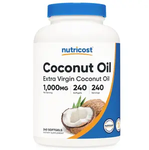 Nutricost Coconut Oil Softgels (1000mg) 240 Softgels - Extra Virgin Coconut Oil - Gluten Free and Non-GMO