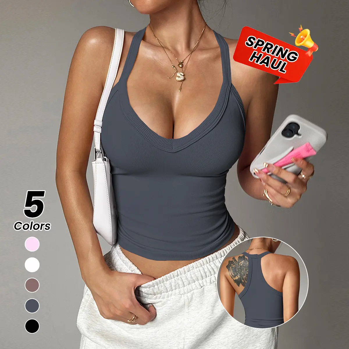 TCVC Women's Casual Slim-Fit Plain Sleeveless Tank Top, Summer Lightweight Fabric Ribbed Knit  Vest, Suitable for Spring and Summer Wear
