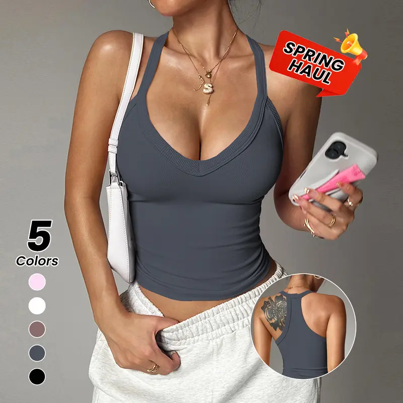 TCVC Women's Casual Slim-Fit Plain Sleeveless Tank Top, Summer Lightweight Fabric Ribbed Knit  Vest, Suitable for Spring and Summer Wear