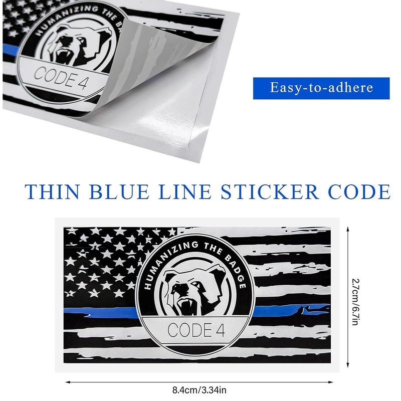 5 PCS Thin Blue Line Sticker Code 4, Thin Line Flag Car Decal, Police Support Stickers - American Flag Thin Blue Line Decal for Cars, Trucks, Windows, Laptops