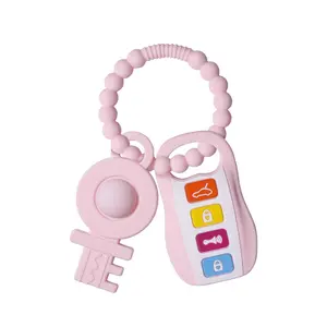 Food-Grade Silicone Baby Teething Ring with Keys – BPA-Free, Safe & Soft Teether for Newborns, Infants & Toddlers (3–18 Months, Gray)