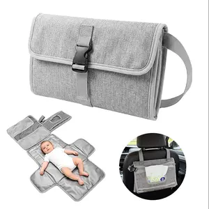 Portable Baby Diaper Changing Mat Foldable, Multi Storage Pockets, Baby Essentials For New Born, Soft Skin Friendly Oxford Cloth Diaper Changing Pad for Travel (Grey)