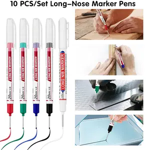 10-Pack Long Nose Markers - Oil-Based  20mm Tip Deep Hole Pen, Quick-Dry & Waterproof Fade-Proof Ink, Colorful Precision Marking Pen, Ideal for Woodworking, Construction, Plastic, Machinery & Pipeline Industrial Use