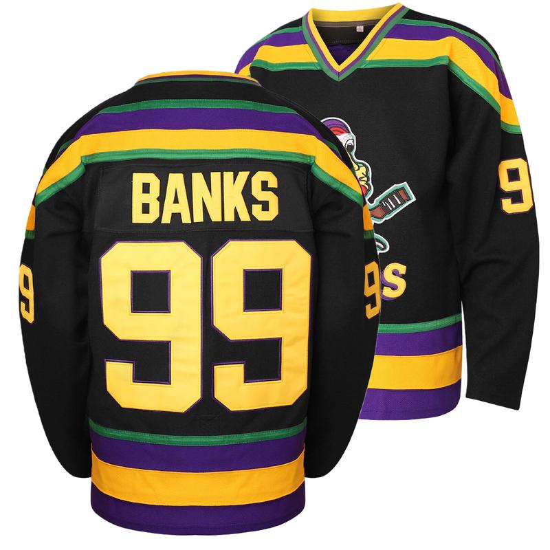 Men Mighty Ducks Jersey #33 Bombay #96 Conway #99 Banks Jersey,Movie Ice Hockey Jersey for Men Christmas gifts UglySweater