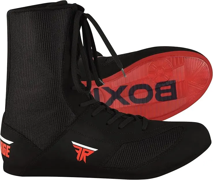 THESTRON Men & Youth High-Top Leather Boxing Shoes - Lightweight, Laced, All-Seasons Pro Training Footwear for Martial Arts, Black Combat Sports Equipment
