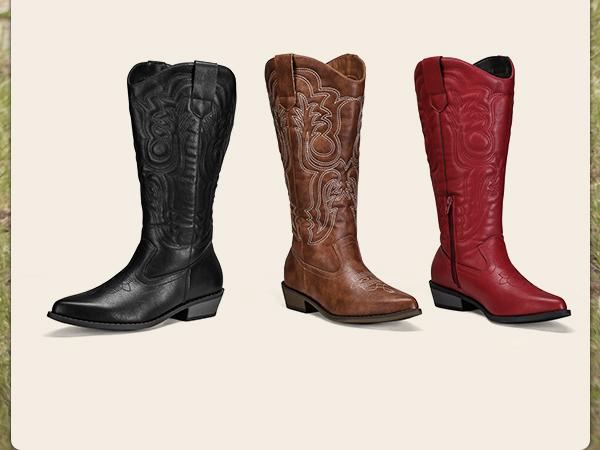 Mysoft Women's Embroidered Western Mid-Calf Boots, Pointed Toe Chunky Heel Winter Shoes, Womensfashion Cowboy Boot, Valentine's Day Gift for Women Footwear for spring