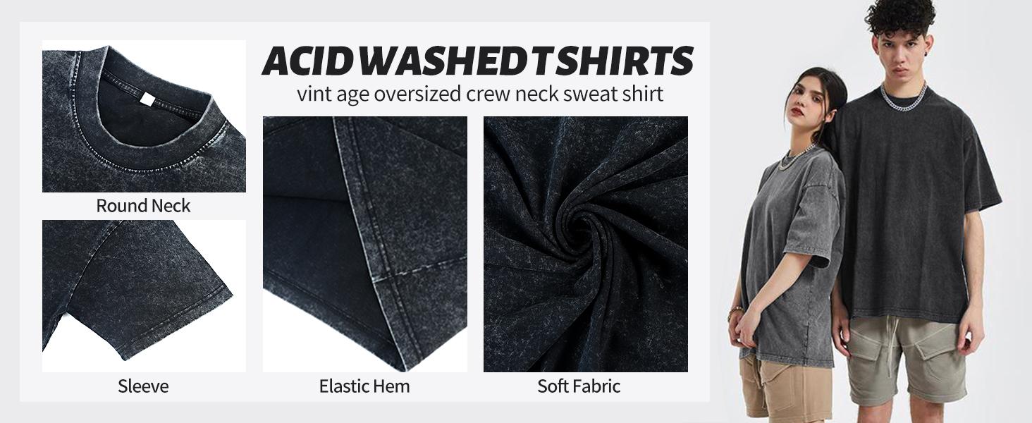 Arssm 4-Pack Unisex Oversized T-Shirts – Acid Wash Vintage Loose Fit Heavyweight Cotton Tees, Baggy Streetwear Tops for Men & Women