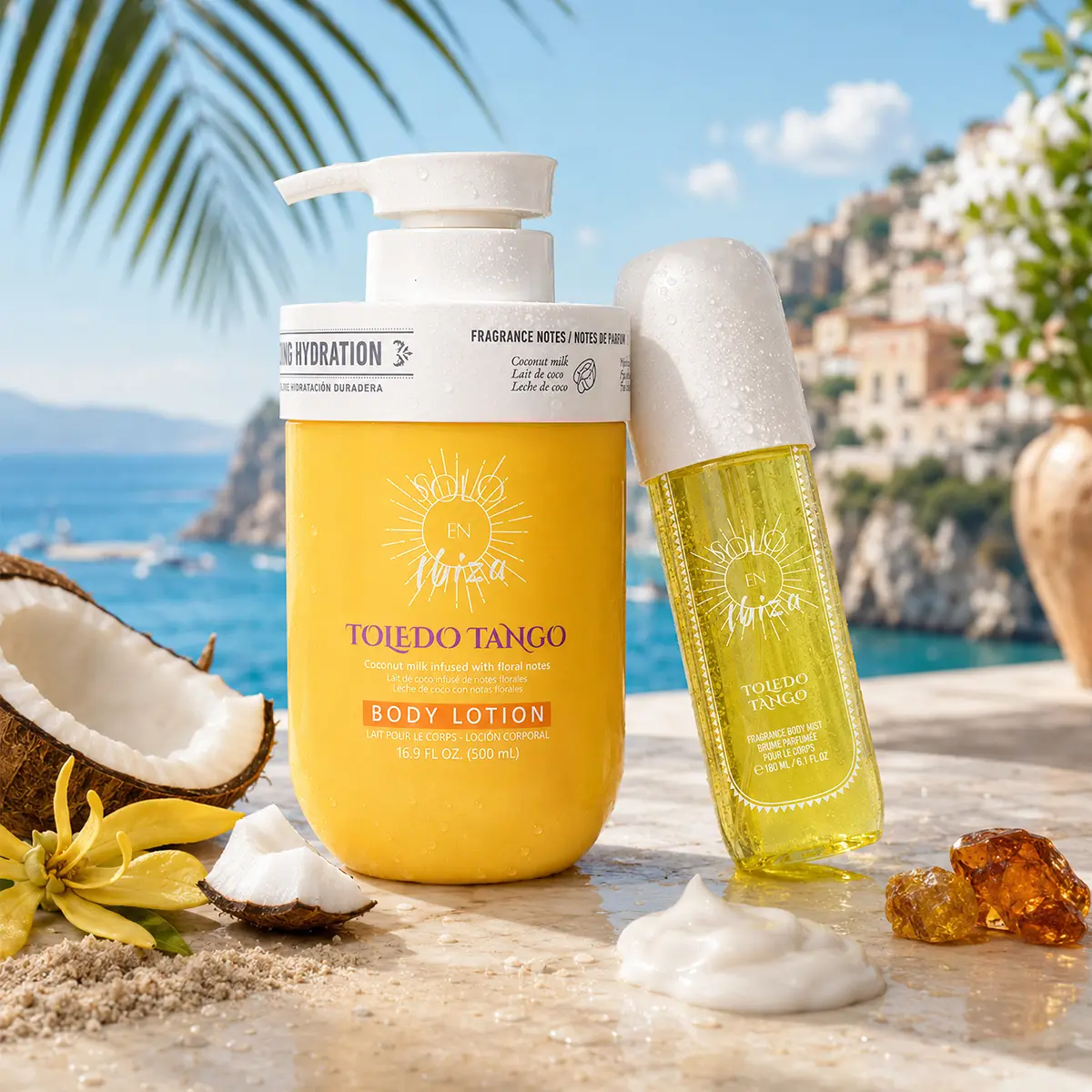 SOLO EN IBIZA Toledo Tango Body Care Duo, Includes 6.1 fl oz (180ml) Fragrance Mist & 16.9 fl oz (500ml) Body Lotion / Body Wash, Long-Lasting Solar Floral Scent