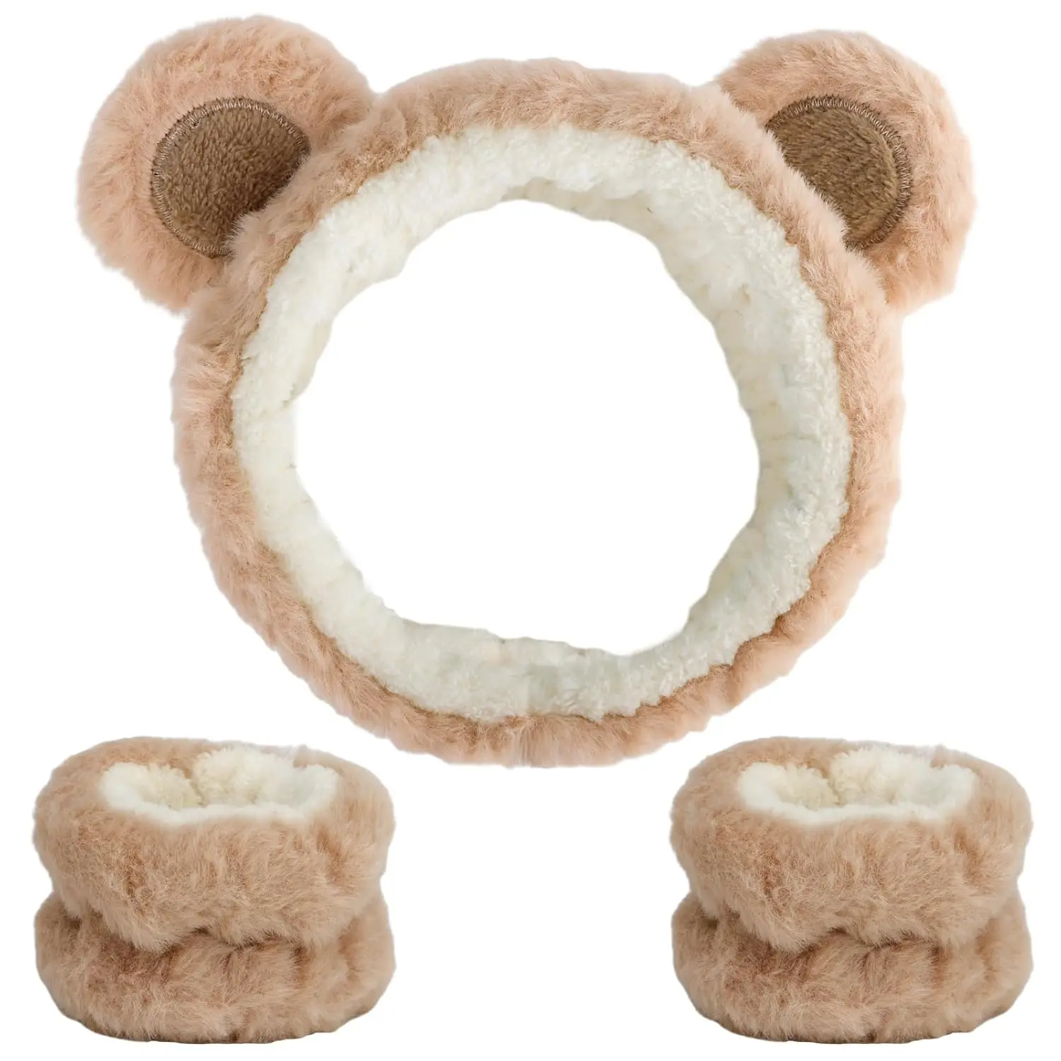 EyeconicFind Face Wash Headband with Wrist Towels Christmas Holiday Gifts- Soft Coral Fleece Spa Makeup Headband, Cute Animal Elastic Skincare Design with Bear Ears. R2069