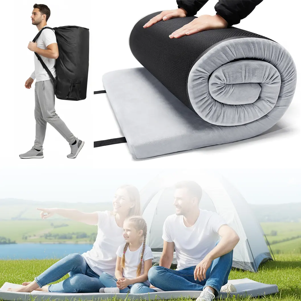 Camping Sleeping Mat - Foam Cushioned Rest Travel Accessory with Moistureproof Top, Waterproof, Durable, Foldable Roll-Up Design, Easy Carry Travel Bag for Car Camping Bed, Camping Mattresses