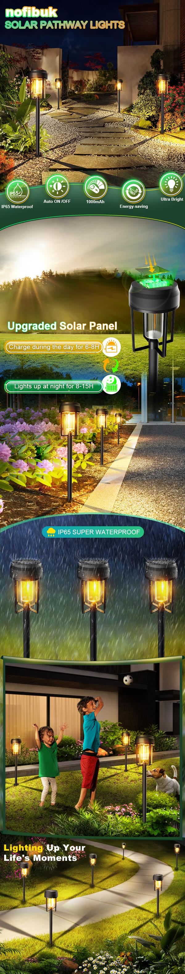 Nupostai Upgrade Solar Pathway Lights, Brighter Outdoor Garden Lights with Larger Solar Panel, Auto ON/OFF, 3000K Waterproof Outdoor Lights for Patio, Yard, Backyard, Landscape, Path, Walkway, Driveway, Sidewalk, Lawn, Halloween, Christmas Decoration