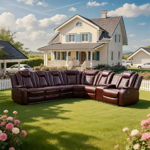 Power Reclining Leather Sofa Set with LED Red Breathing Leather 3-Piece Living Room Recliner Sofa set