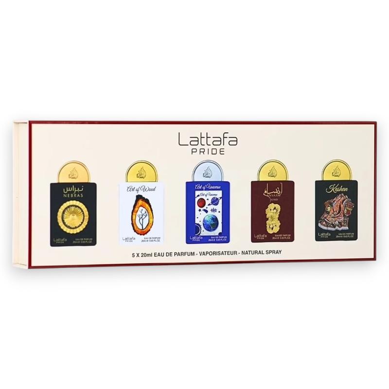 Lattafa Perfumes | Pride Mini Collection | Nebras + Art of Wood + Art of Uniserse + Ansaam Gold + Kashan | Eau De Parfum | 20 ML | Citrus - Vanilla & Tonka Bean Notes Lattafa Perfumes | Pride Mini Collection | Nebras + Art of Wood + Art of Uniserse + Ansaam Gold + Kashan | Eau De Parfum | 20 ML | Citrus - Vanilla & Tonka Bean Notes
