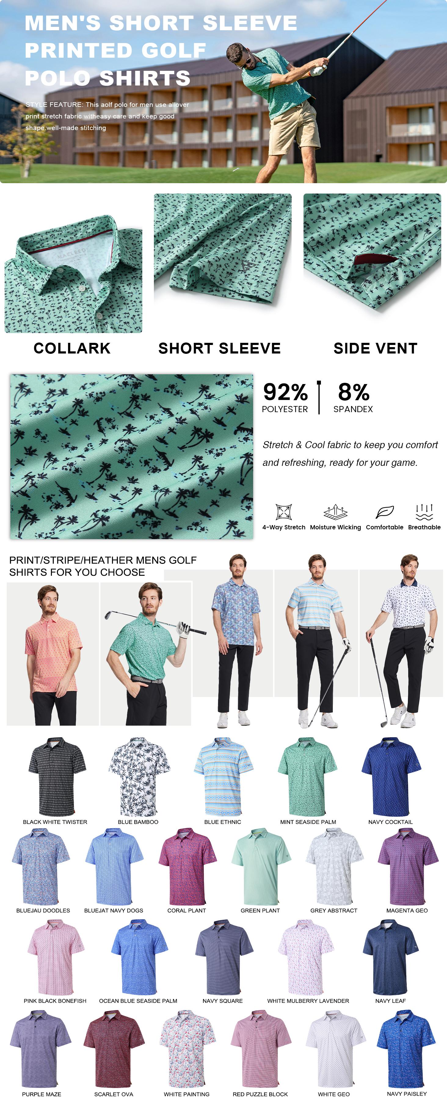 MAELREG Men's Fashion Polo Shirts Stretch Performance Golf Shirts Casual Tops Graffiti Lapel T-Shirts Creative Menswear Shortsleeve Mint Seaside Palm SpringStatements