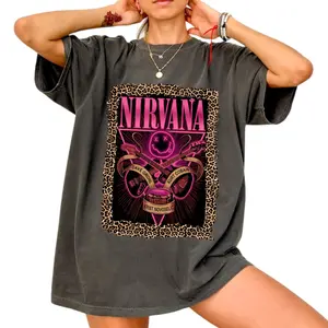 Vintage Nirvana Leopard Print T-Shirt, Kurt Cobain Grunge Aesthetic Tee, Neon Band Graphic Tee, Retro 90s Rock Music Apparel, Streetwear, Oversized, Comfortable