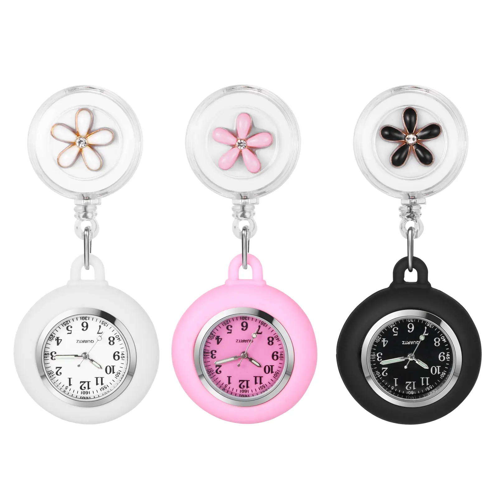 OIDEA Luminous Flower Nurse Watch, Round Dial, Water Resistant, with Retractable Reel and Easy-Read Design, Round Dial Watch, Water Resistant Watch