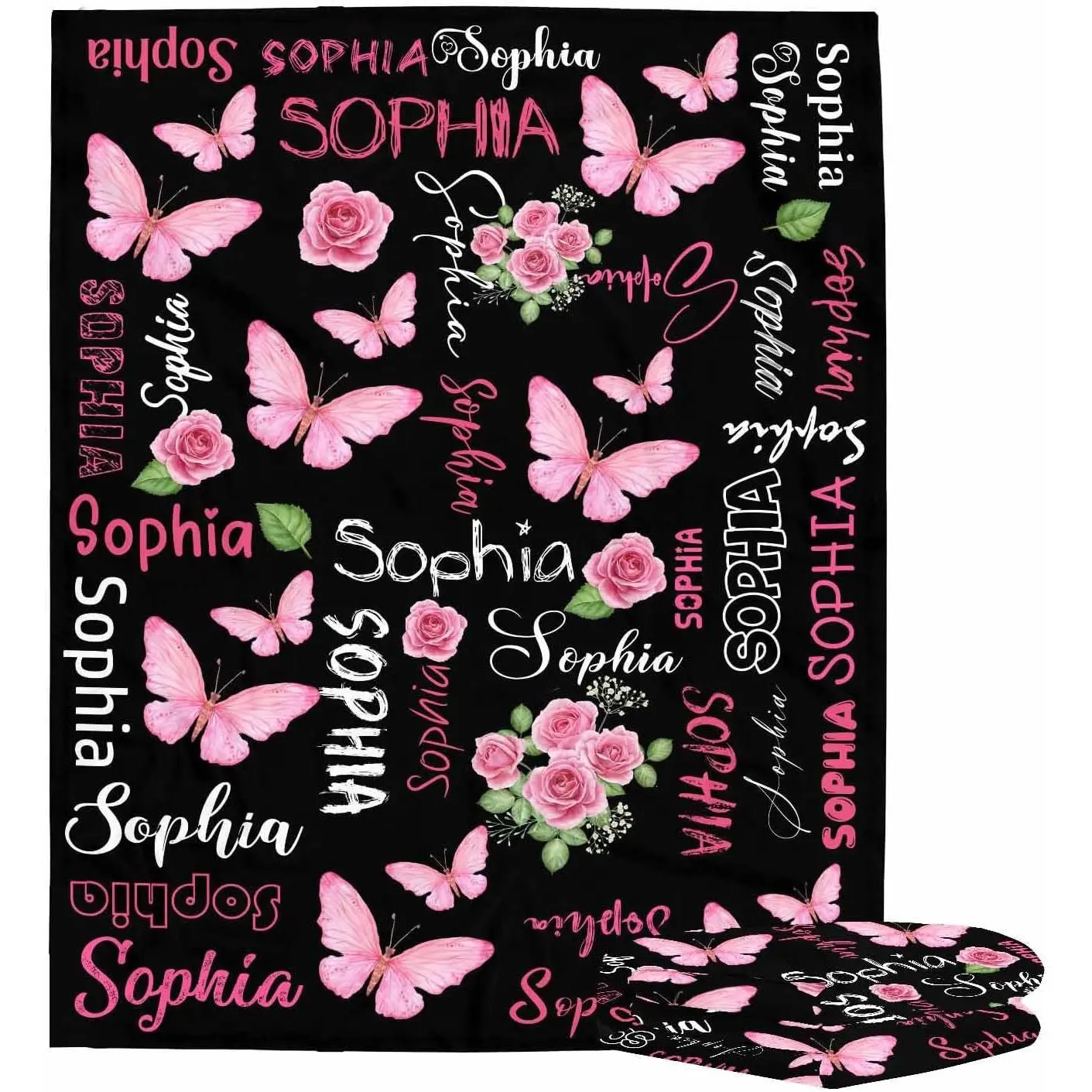 Personalized Name Blanket - Custom Butterfly Design, Soft Light & Breathable Nursery Security Blanket, 1-Piece Contemporary Home Decor - Ideal Christmas Gift for Home/Camping Use, Wedding