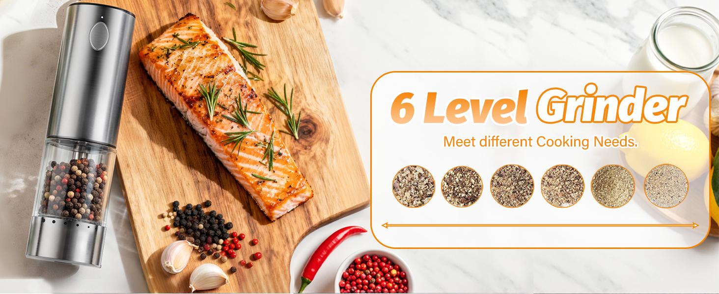 [HOMEHACKS Official]Electric Salt & Pepper Grinder Sets - Rechargeable, Automatic with Adjustable Coarseness (6 Settings) , One-Hand Operated, For Kitchen, Gift