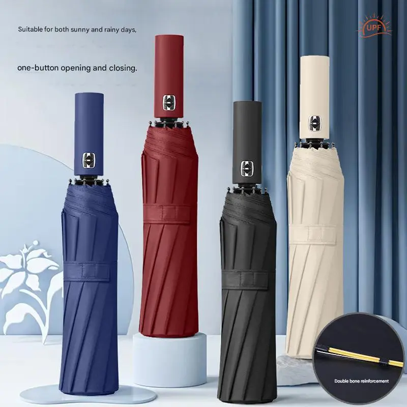 Fully Automatic Reverse-Folding Umbrella - UV Protection, Reinforced Windproof Frame, Large Size, Portable, Unisex for Sunny Days, Automatic Opening Foldable, Sun Protection UV Guard