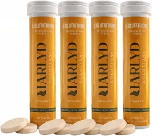 HARLYD SOLUTIONS L-Glutathione Effervescent Tablets with Vitamin C - Antioxidants Supplement for Clear, Glowing Skin, Vitamins Wellness Formula for Beauty & Skin Care Orange Flavor 20 Tablets