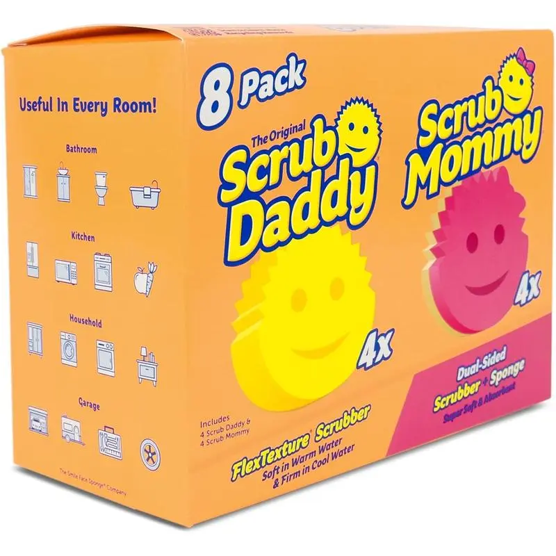 Scrub Daddy & Scrub Mommy 8-Pack Scratch-Free Multipurpose Kitchen Sponges - Stain-Resistant, Odor-Resistant Home Cleaning Supplies